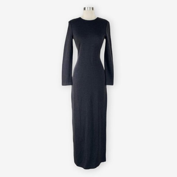 St. John Long Charcoal Gray Milano Smooth Knit Long Sleeve Maxi Gown Dress 6 - Picture 2 of 5
